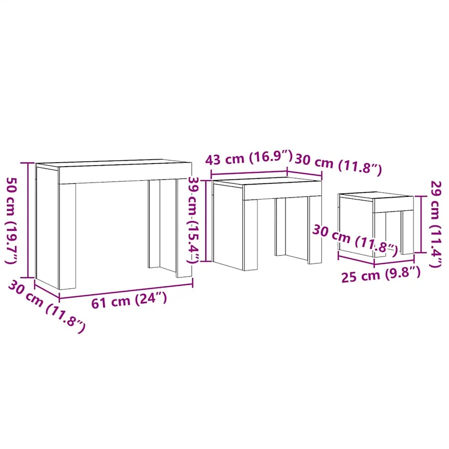 Tables basses gigognes 3 pcs chêne artisanal bois d'ingénierie - 9