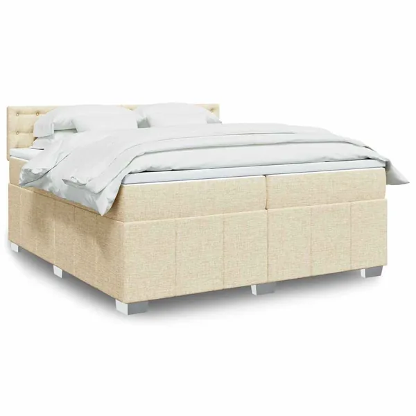 Sommier à lattes de lit avec matelas Crème 200x200 cm Tissu