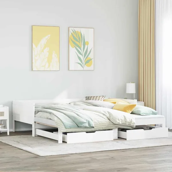 Lit de jour avec gigogne et tiroirs sans matelas blanc 90x190cm