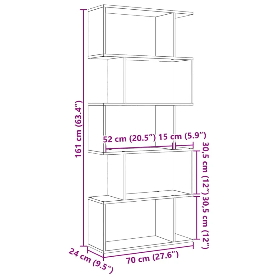Étagère séparatrice de pièce à 5 niveaux gris béton 70x24x161cm - 11