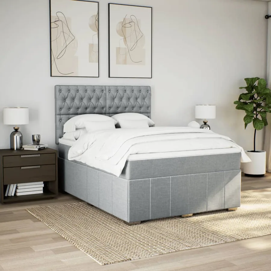 Sommier à lattes de lit avec matelas Gris clair 140x190cm Tissu - 5