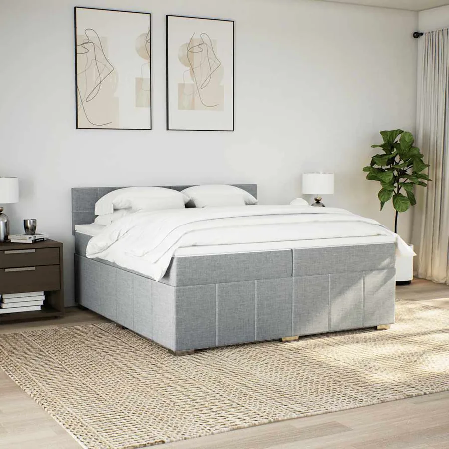 Sommier à lattes de lit avec matelas Gris clair 200x200cm Tissu - 3