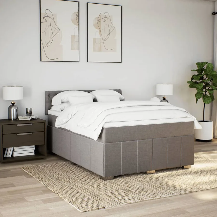 Sommier à lattes de lit avec matelas Taupe 140x200 cm Tissu - 5