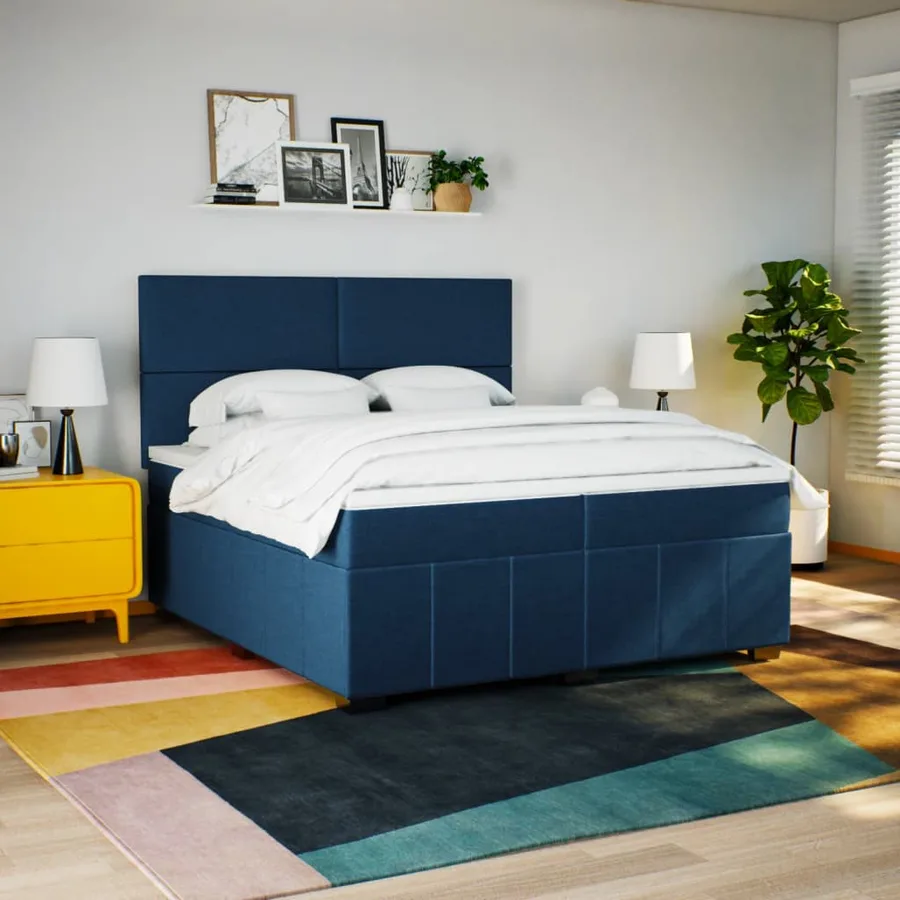 Sommier à lattes de lit avec matelas Bleu 200x200 cm Tissu - 3