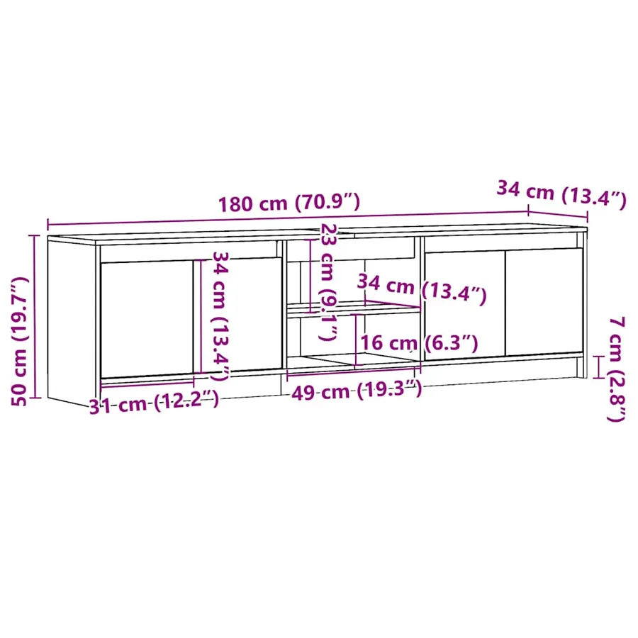 Meuble TV avec LED chêne fumé 180x34x50 cm bois d'ingénierie - 14