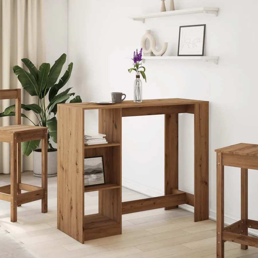 Table de bar avec étagère chêne artisanal bois d'ingénierie - 3