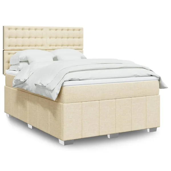 Sommier à lattes de lit avec matelas Crème 140x200 cm Tissu