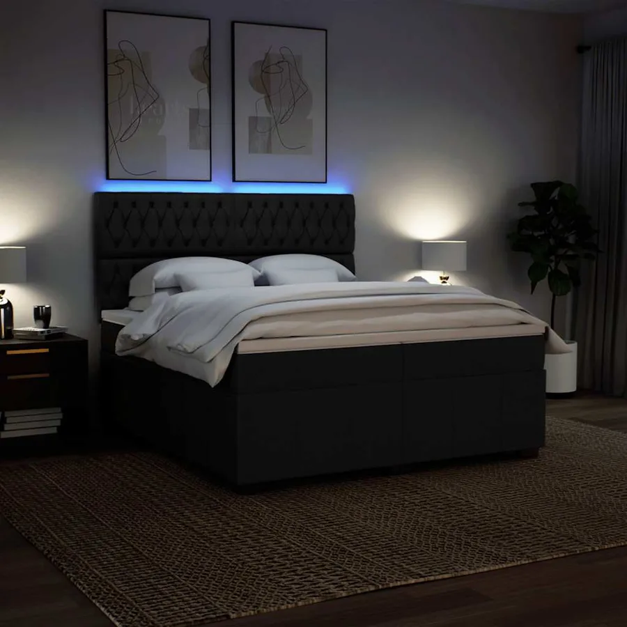 Sommier à lattes de lit avec matelas Noir 200x200 cm Tissu - 4
