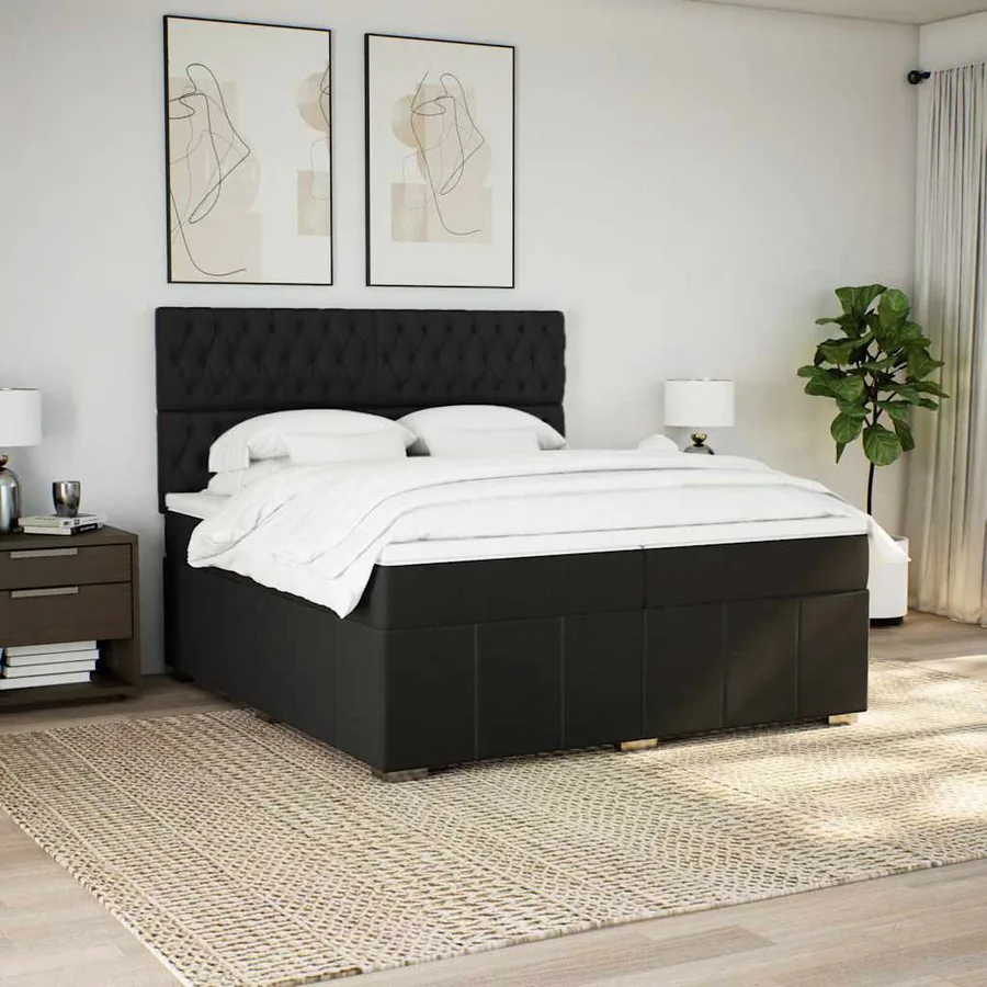 Sommier à lattes de lit avec matelas Noir 200x200 cm Tissu - 5