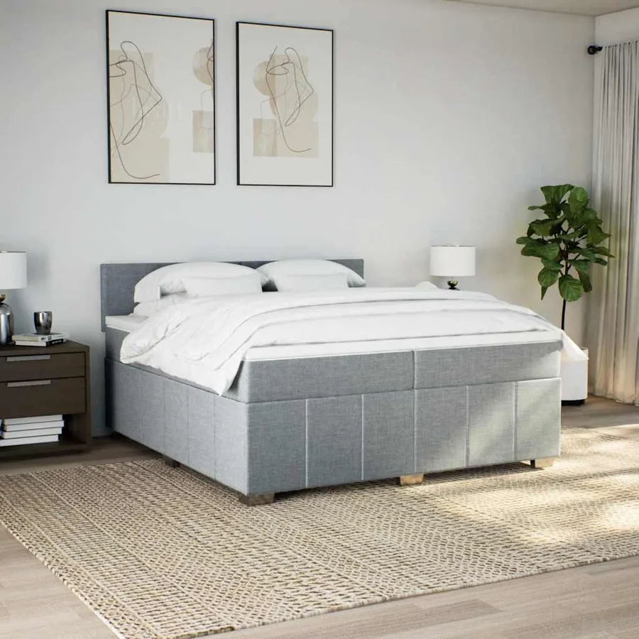 Sommier à lattes de lit avec matelas Gris clair 200x200cm Tissu - 4