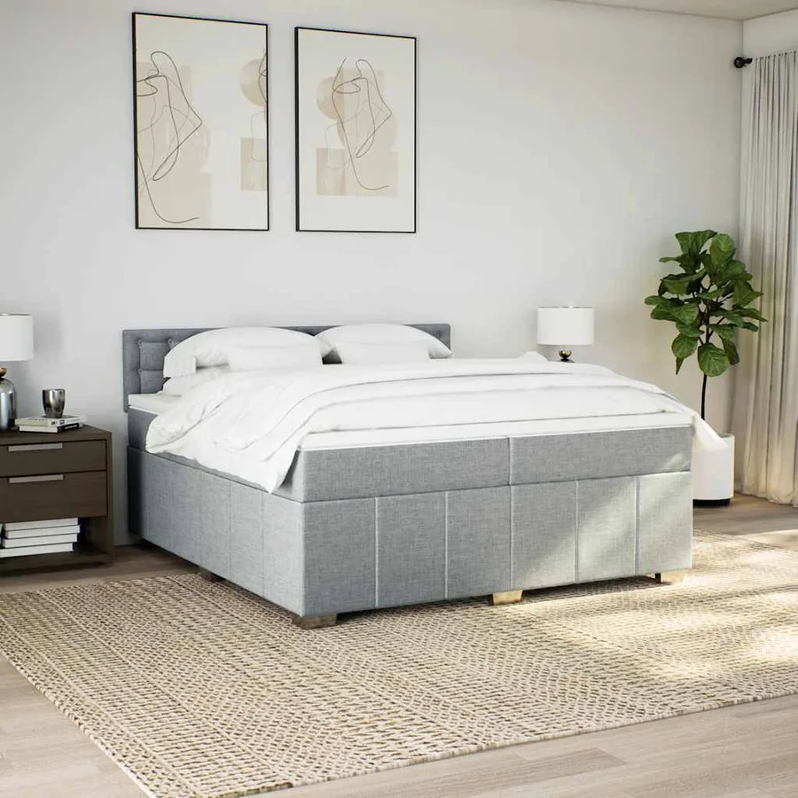 Sommier à lattes de lit avec matelas Gris clair 200x200cm Tissu - 4