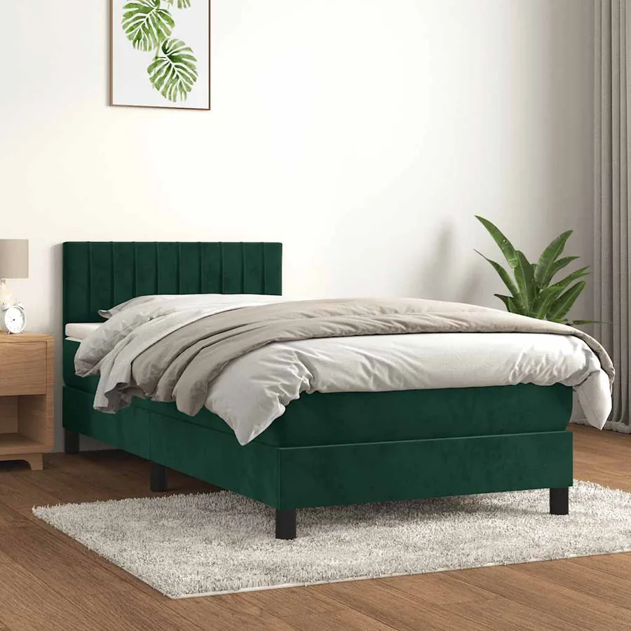 Sommier à lattes de lit avec matelas Vert foncé 100x200 cm