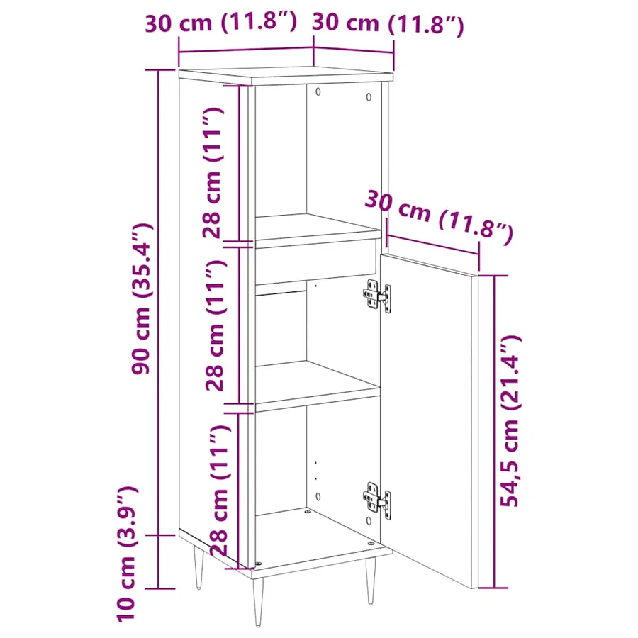 Armoire salle de bain chêne sonoma 30x30x100 cm - 10