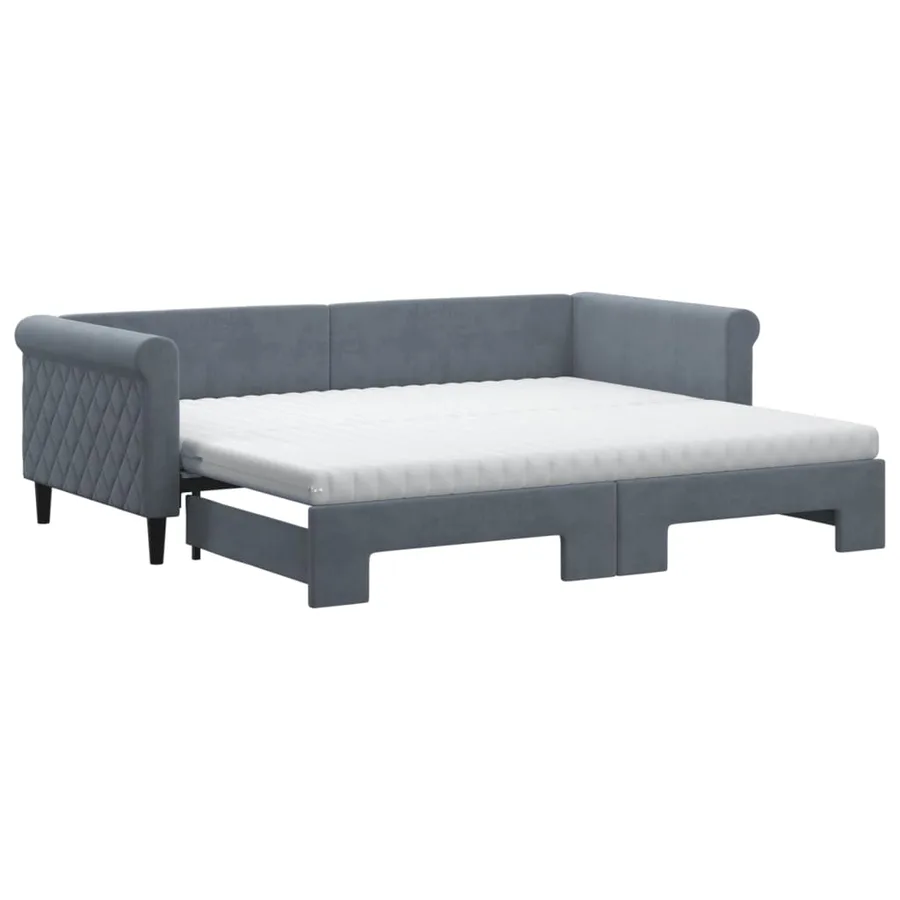 Lit de jour avec gigogne et matelas gris foncé 90x200cm velours - 2