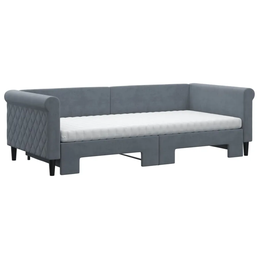 Lit de jour avec gigogne et matelas gris foncé 90x200cm velours - 3