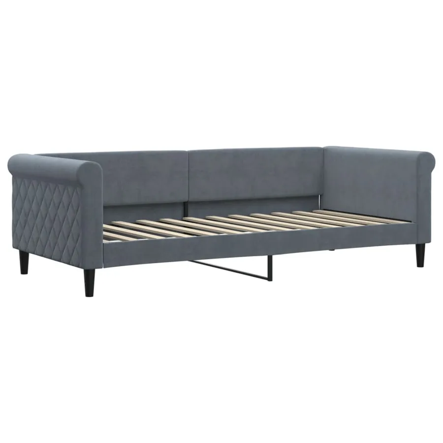 Lit de jour avec gigogne et matelas gris foncé 90x200cm velours - 4