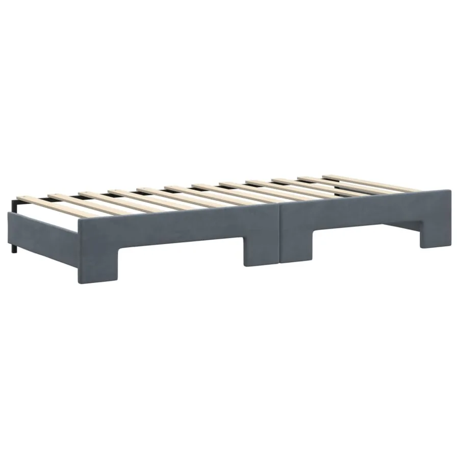 Lit de jour avec gigogne et matelas gris foncé 90x200cm velours - 5
