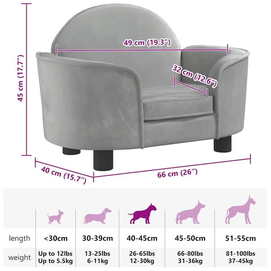 Lit pour chien gris clair 66x40x45 cm velours - 7