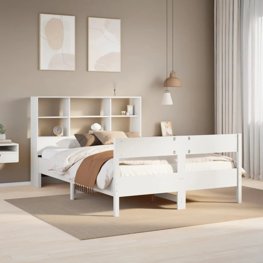 Lit bibliothèque sans matelas blanc 140x200 cm bois pin massif