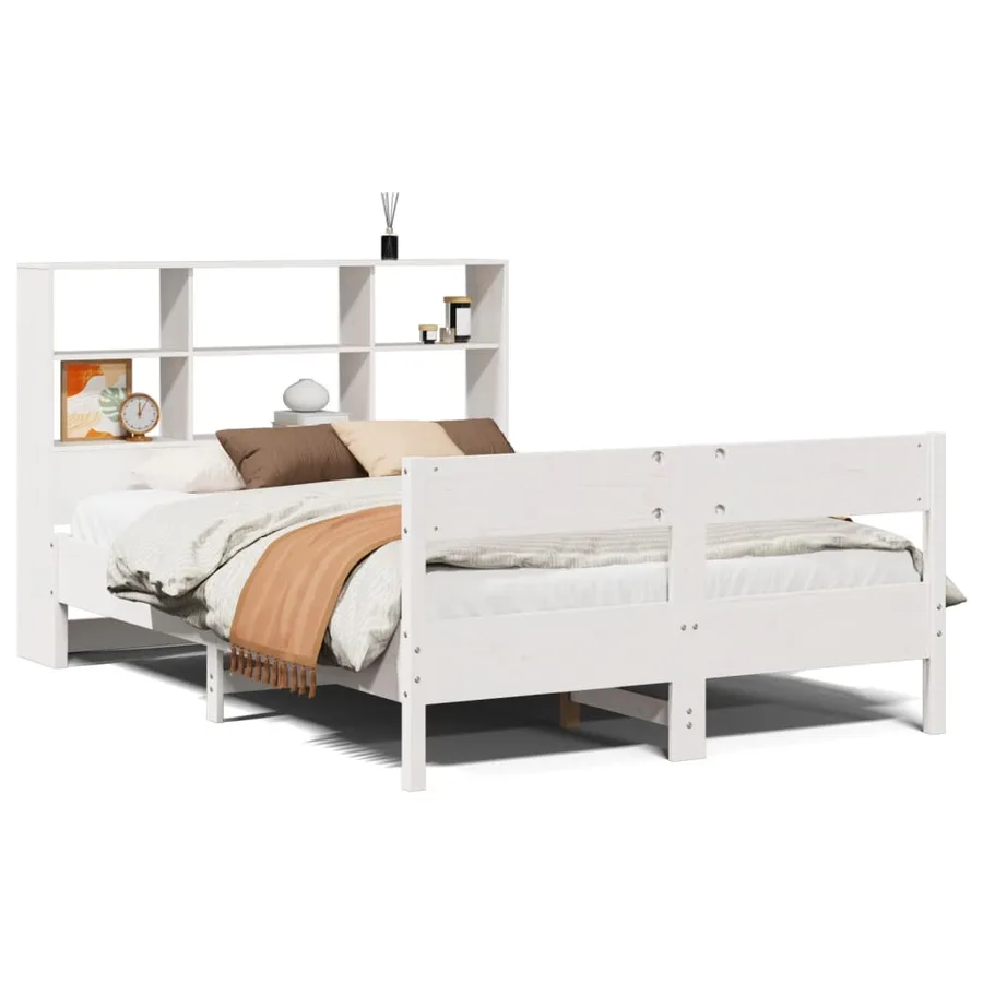 Lit bibliothèque sans matelas blanc 140x200 cm bois pin massif - 2