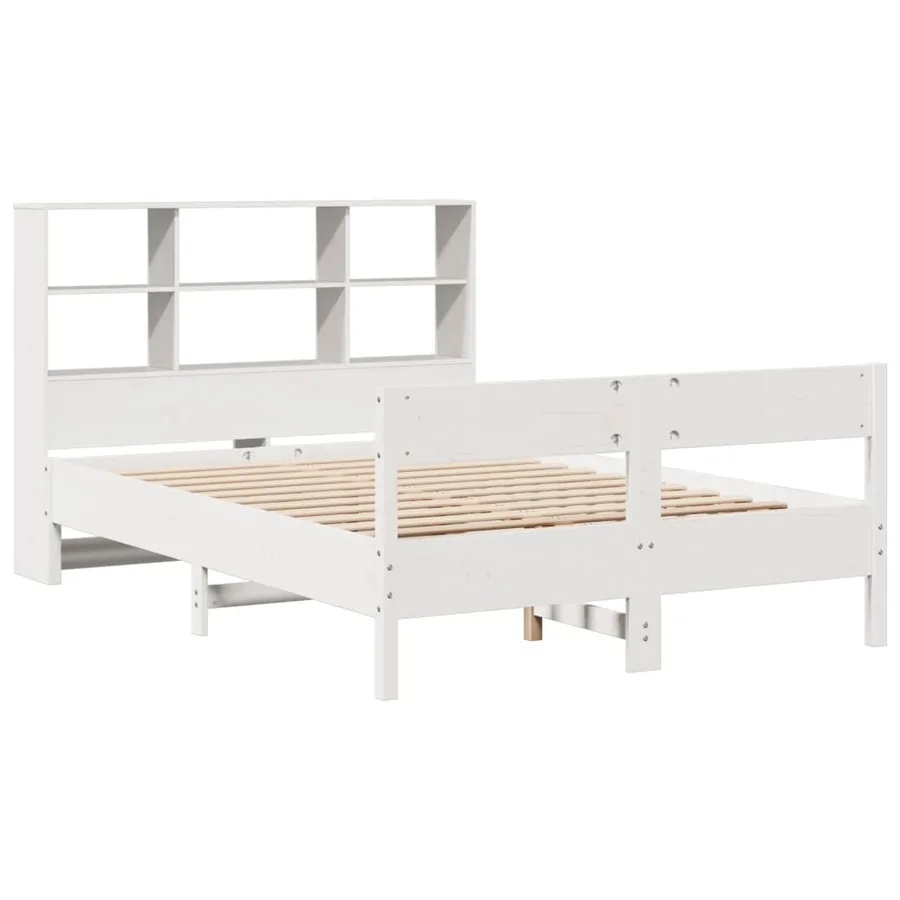 Lit bibliothèque sans matelas blanc 140x200 cm bois pin massif - 3