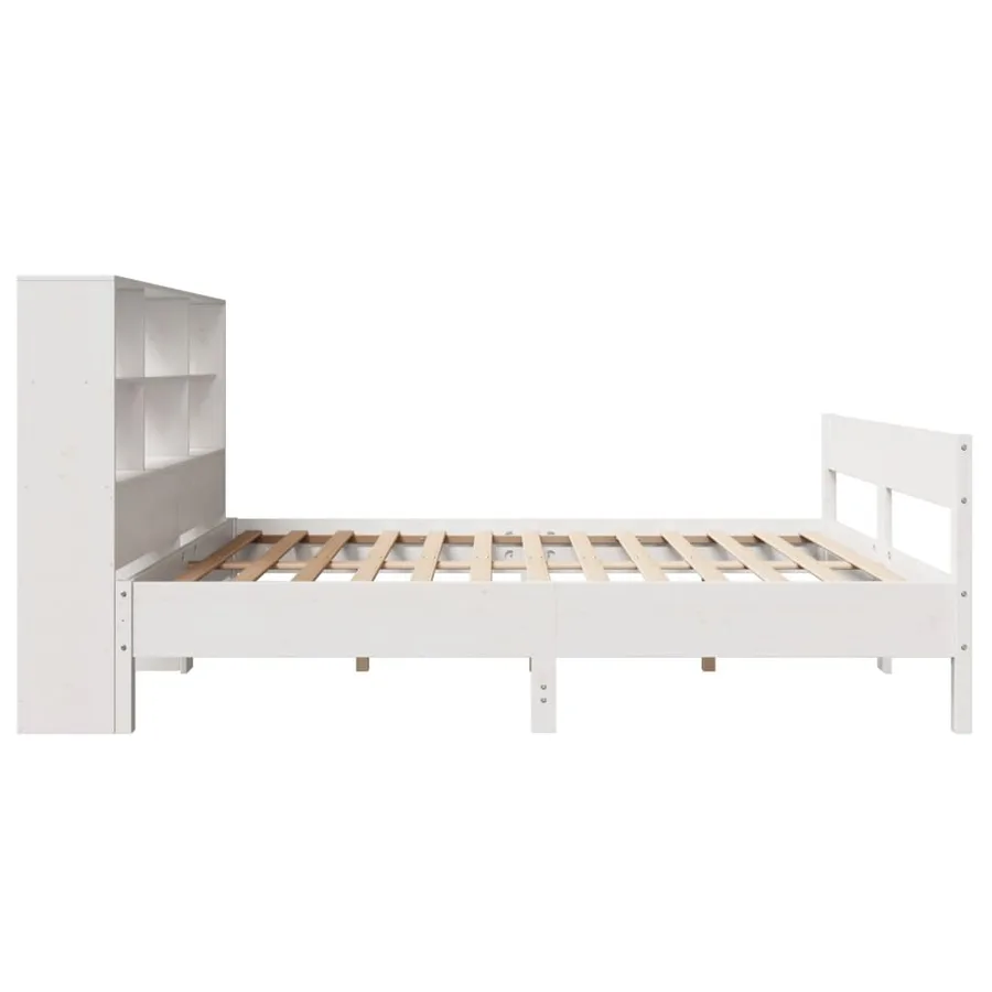 Lit bibliothèque sans matelas blanc 140x200 cm bois pin massif - 5