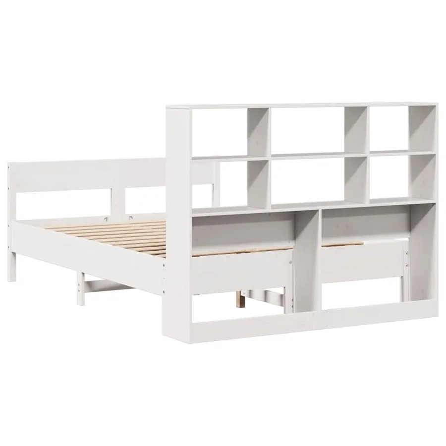 Lit bibliothèque sans matelas blanc 140x200 cm bois pin massif - 6