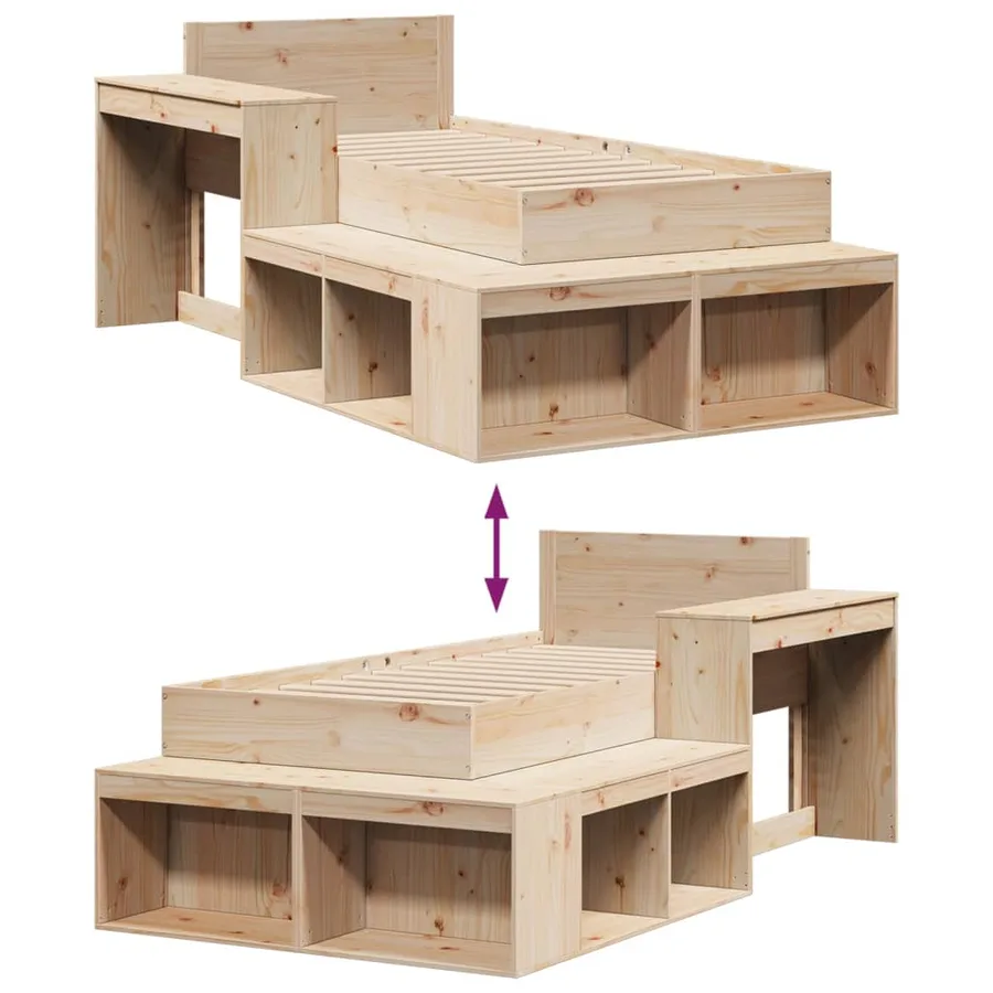 Cadre de lit sans matelas 75x190 cm bois de pin massif - 9