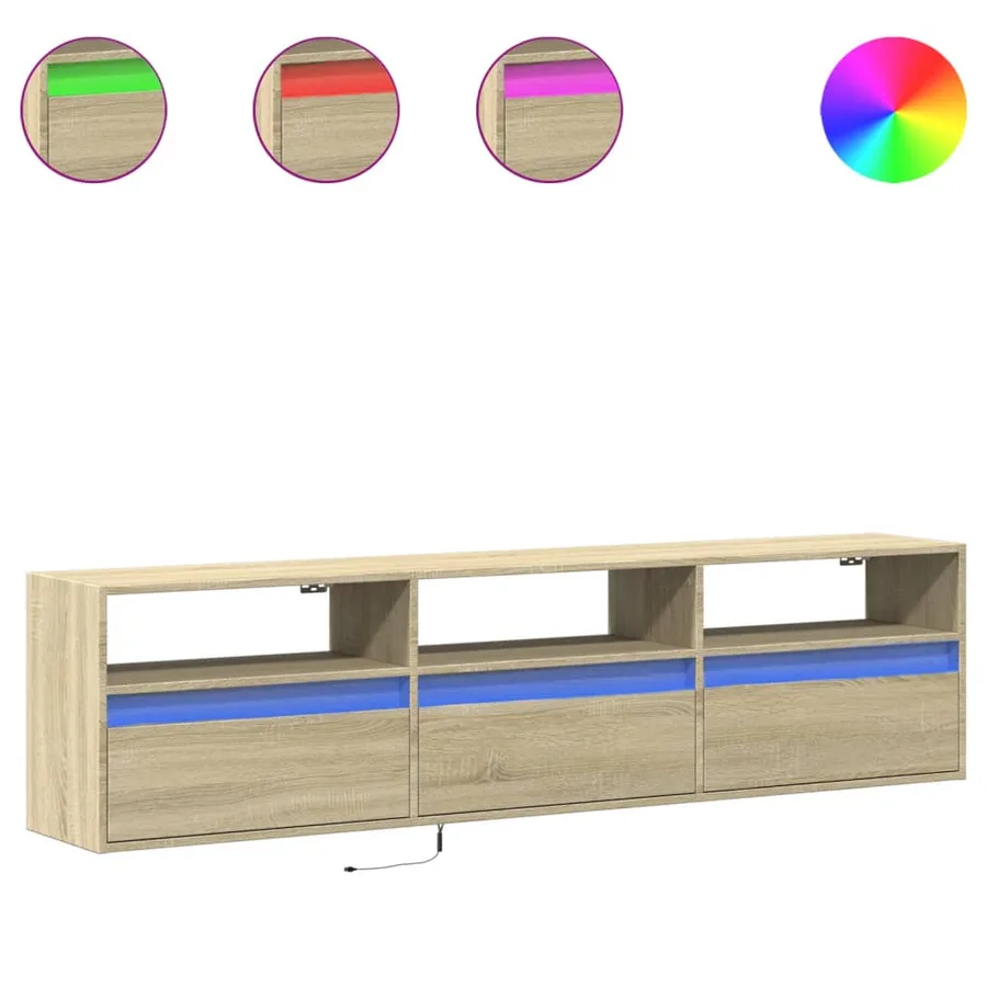 Meuble TV mural avec LED chêne sonoma 180x31x45 cm - 2