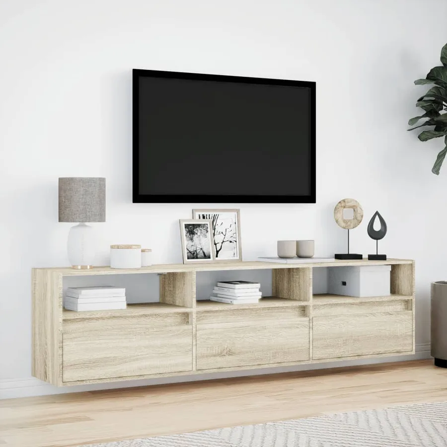 Meuble TV mural avec LED chêne sonoma 180x31x45 cm - 4