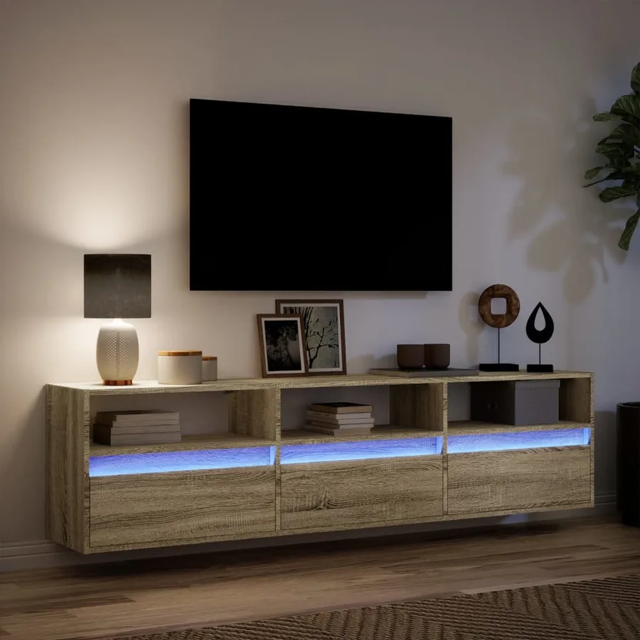 Meuble TV mural avec LED chêne sonoma 180x31x45 cm - 5