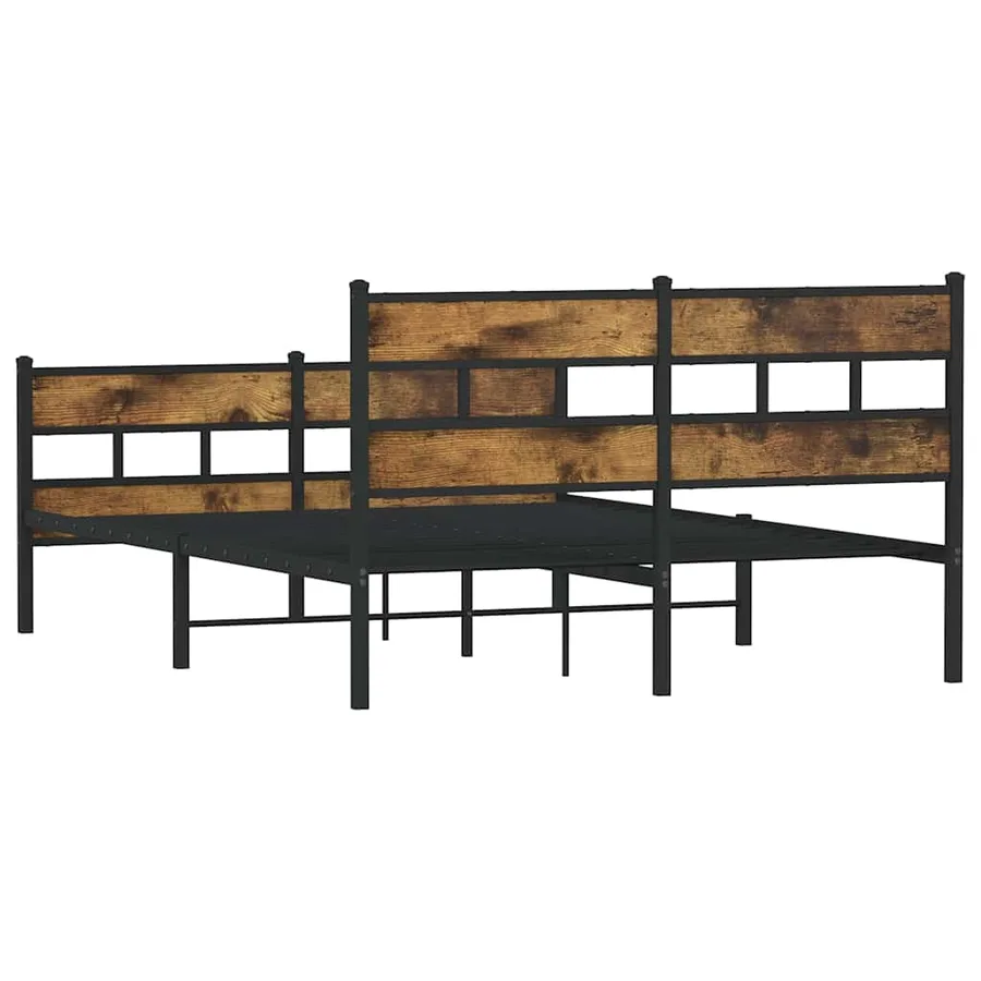 Cadre de lit en métal sans matelas chêne fumé 135x190 cm - 6