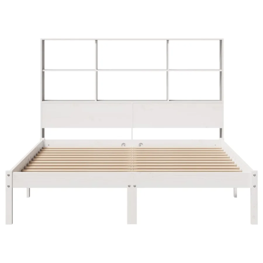 Lit bibliothèque sans matelas blanc 140x190 cm bois pin massif - 4