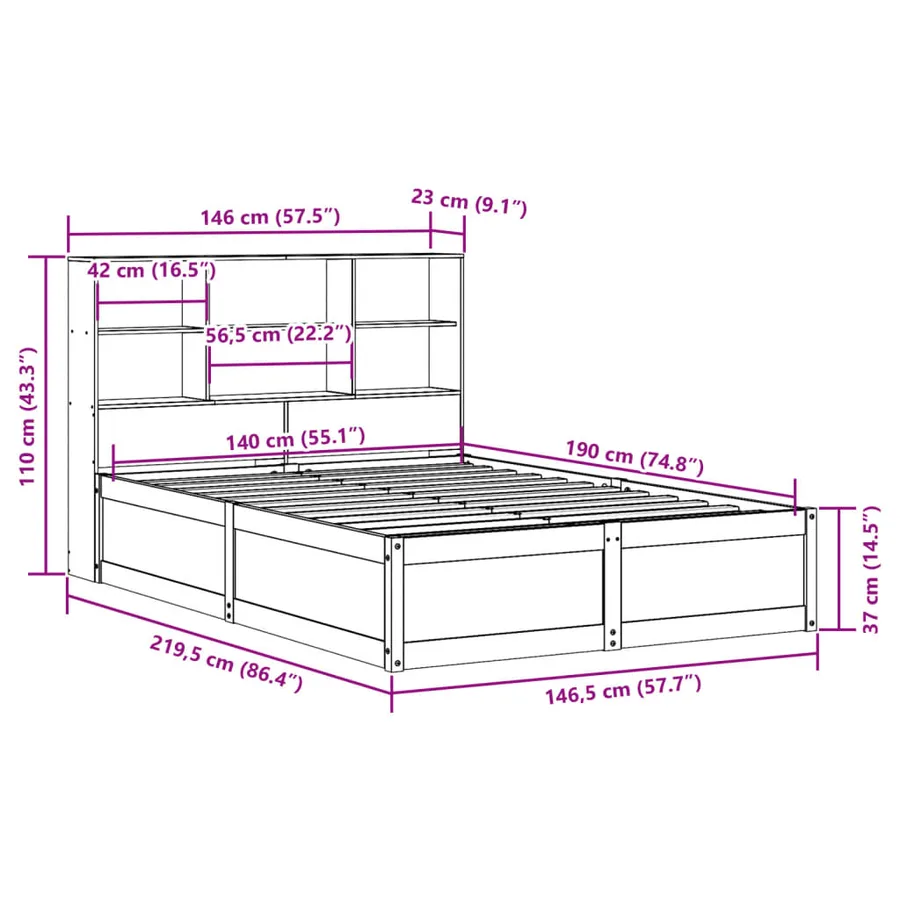 Cadre de lit sans matelas blanc 140x190 cm bois de pin massif - 12