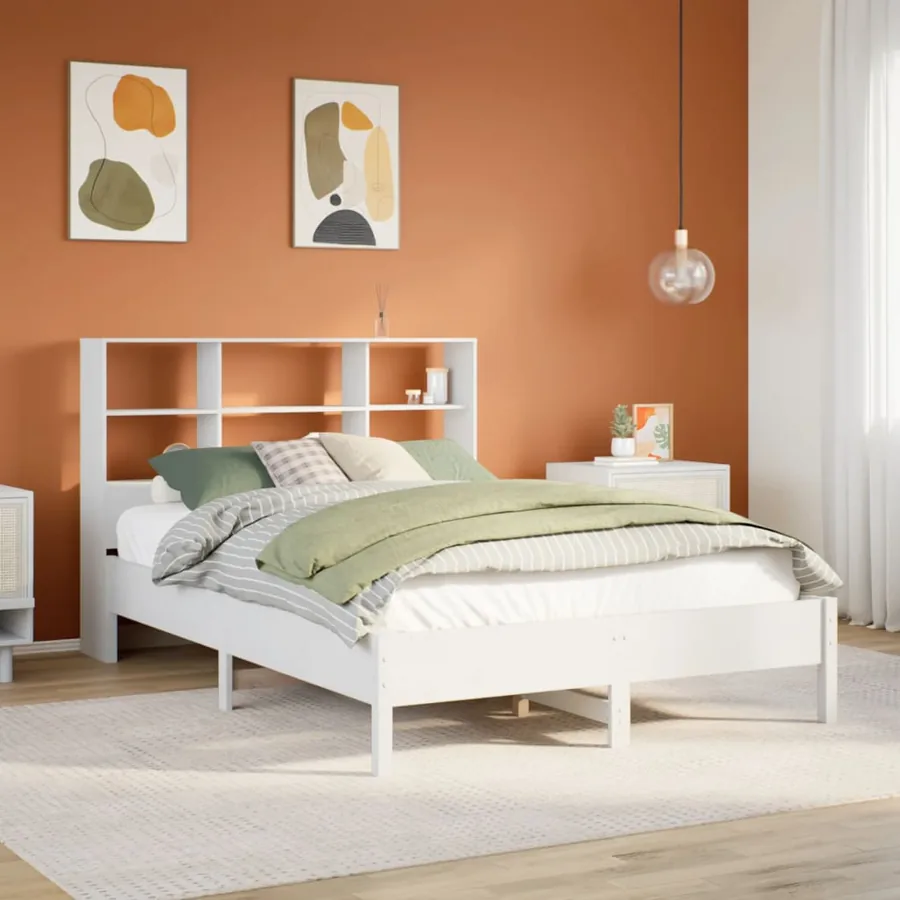 Lit bibliothèque sans matelas blanc 140x200 cm bois pin massif