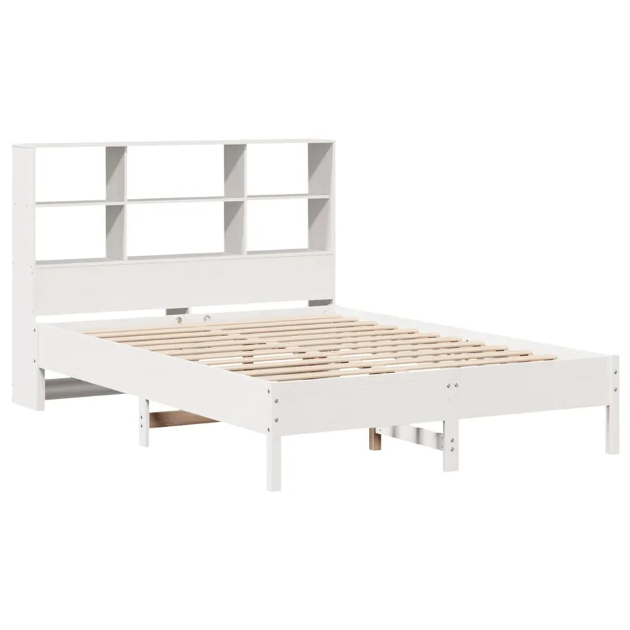 Lit bibliothèque sans matelas blanc 140x200 cm bois pin massif - 3