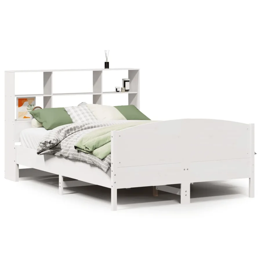 Lit bibliothèque sans matelas blanc 140x200 cm bois pin massif - 2