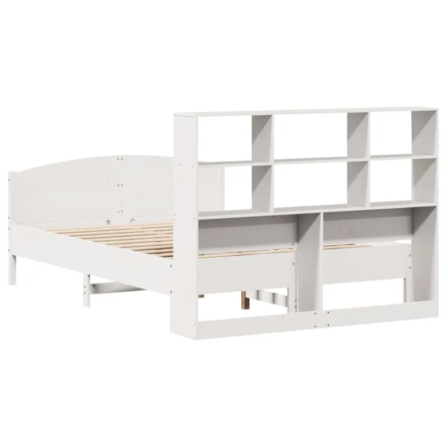 Lit bibliothèque sans matelas blanc 140x200 cm bois pin massif - 6