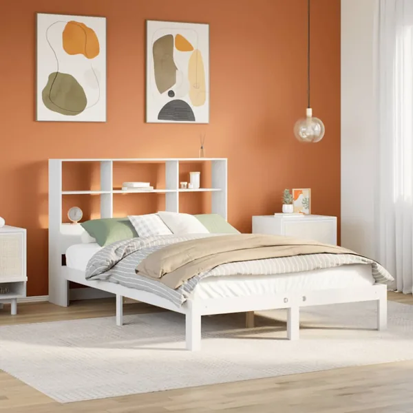 Lit bibliothèque sans matelas blanc 140x190 cm bois pin massif