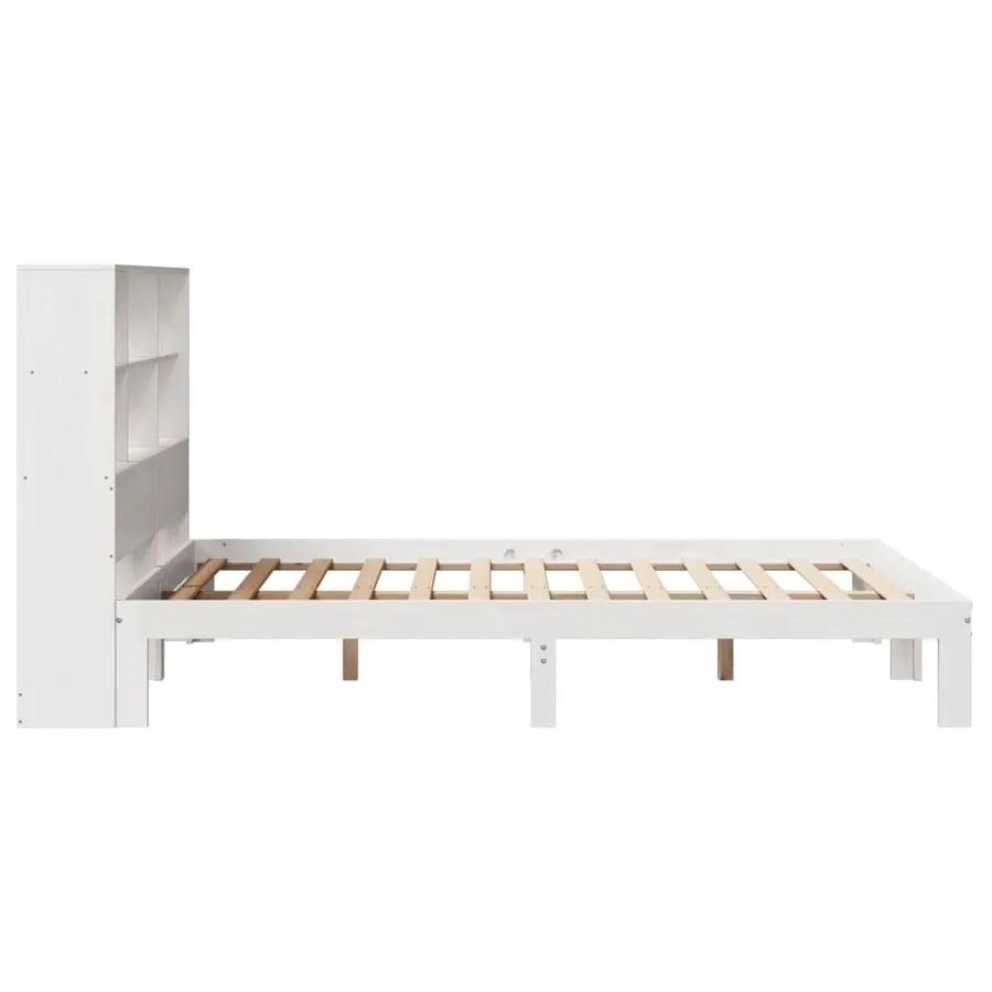 Lit bibliothèque sans matelas blanc 140x190 cm bois pin massif - 7