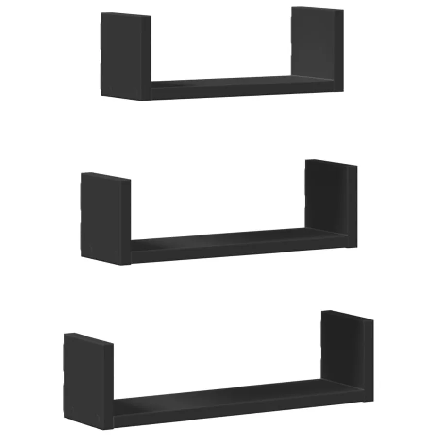 Étagères murales 3 pcs noir bois d'ingénierie - 2