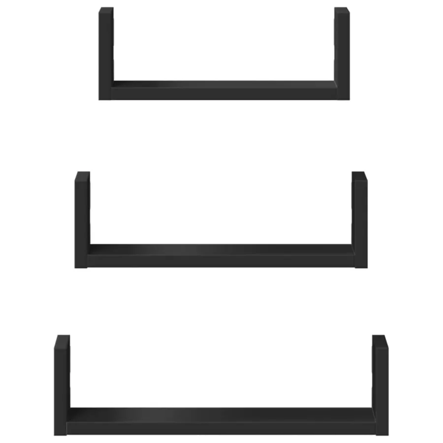 Étagères murales 3 pcs noir bois d'ingénierie - 4