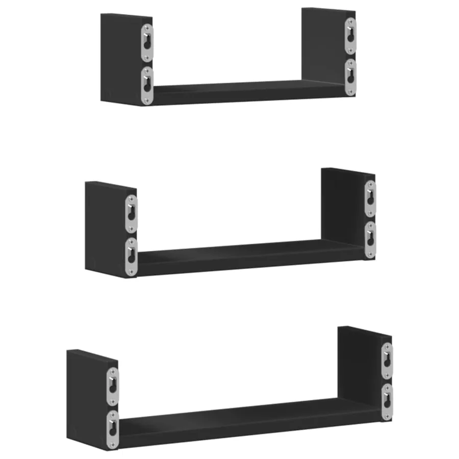Étagères murales 3 pcs noir bois d'ingénierie - 6