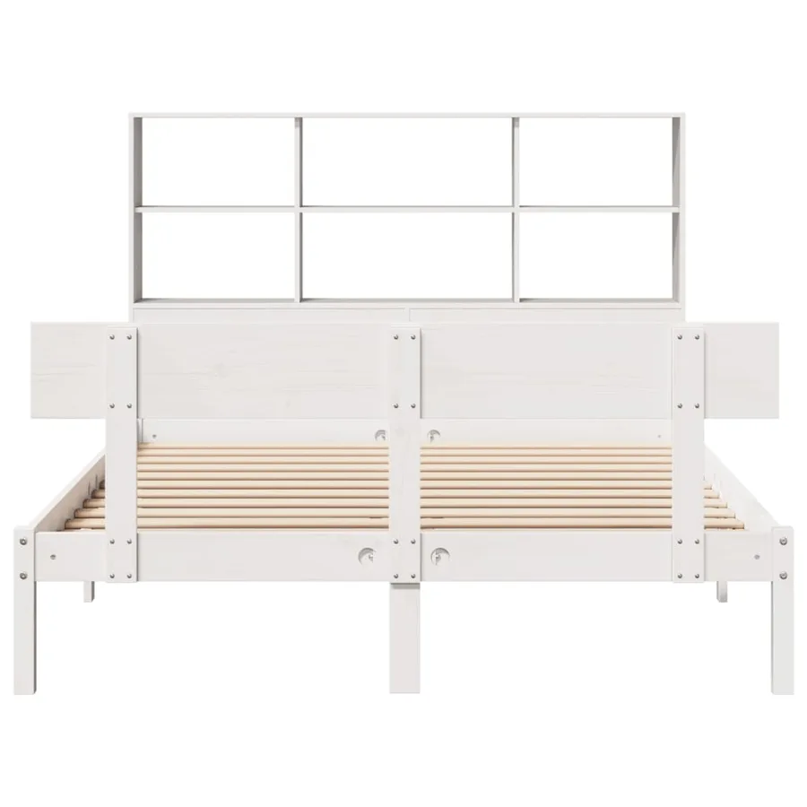 Lit bibliothèque sans matelas blanc 160x200 cm bois pin massif - 4