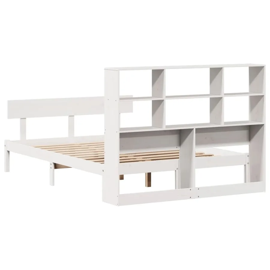 Lit bibliothèque sans matelas blanc 160x200 cm bois pin massif - 8