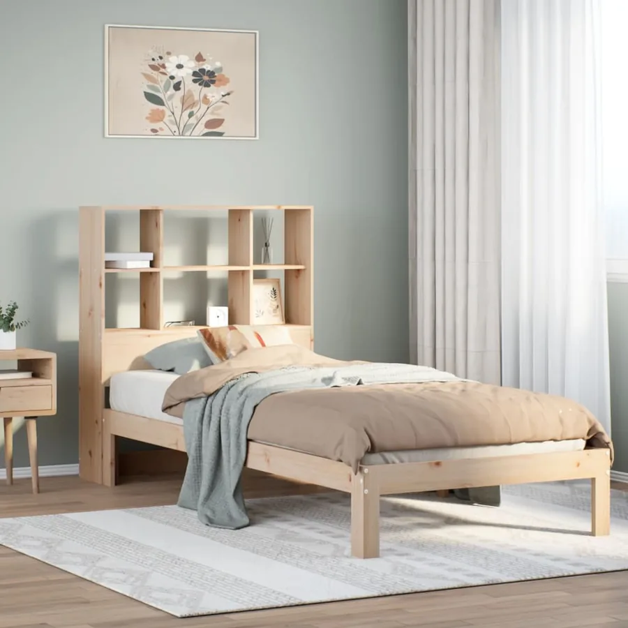 Lit bibliothèque sans matelas 90x190 cm bois de pin massif