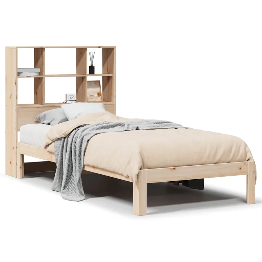 Lit bibliothèque sans matelas 90x190 cm bois de pin massif - 2