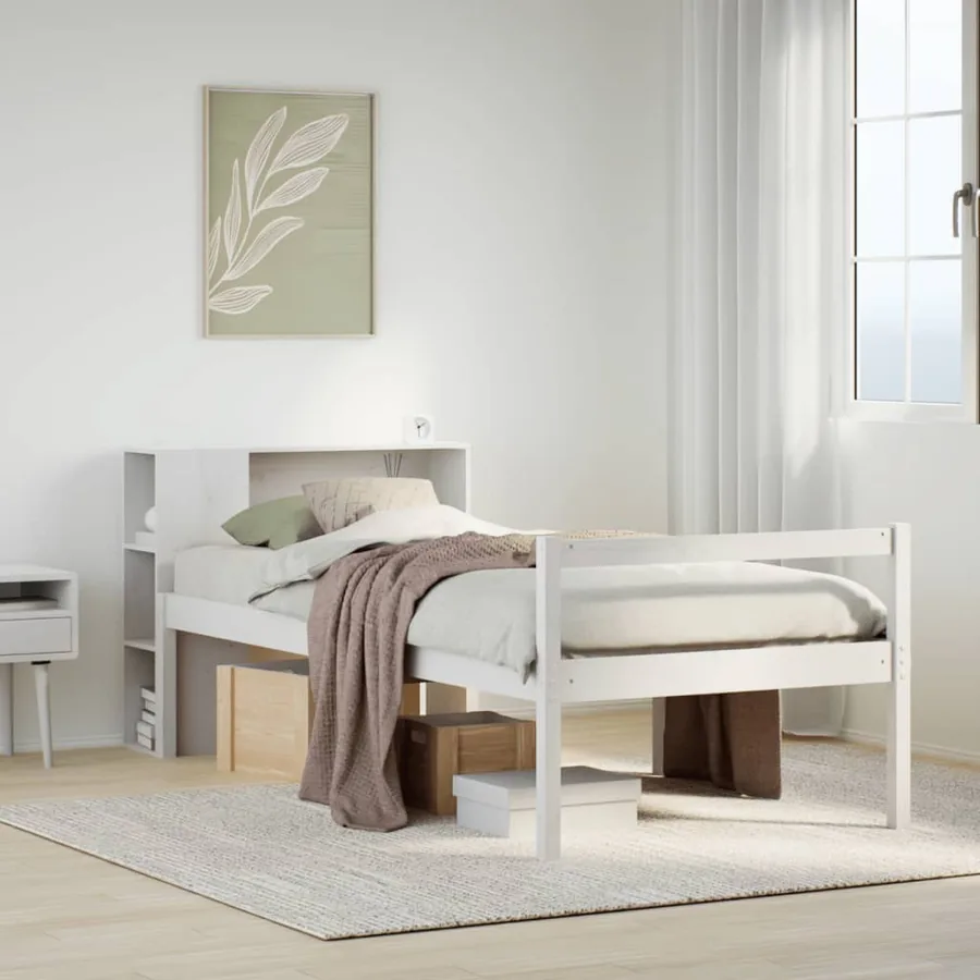 Lit bibliothèque sans matelas blanc 75x190cm bois de pin massif