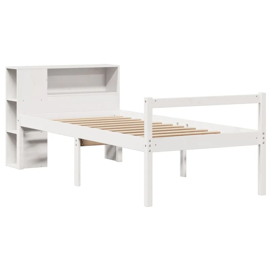 Lit bibliothèque sans matelas blanc 75x190cm bois de pin massif - 3