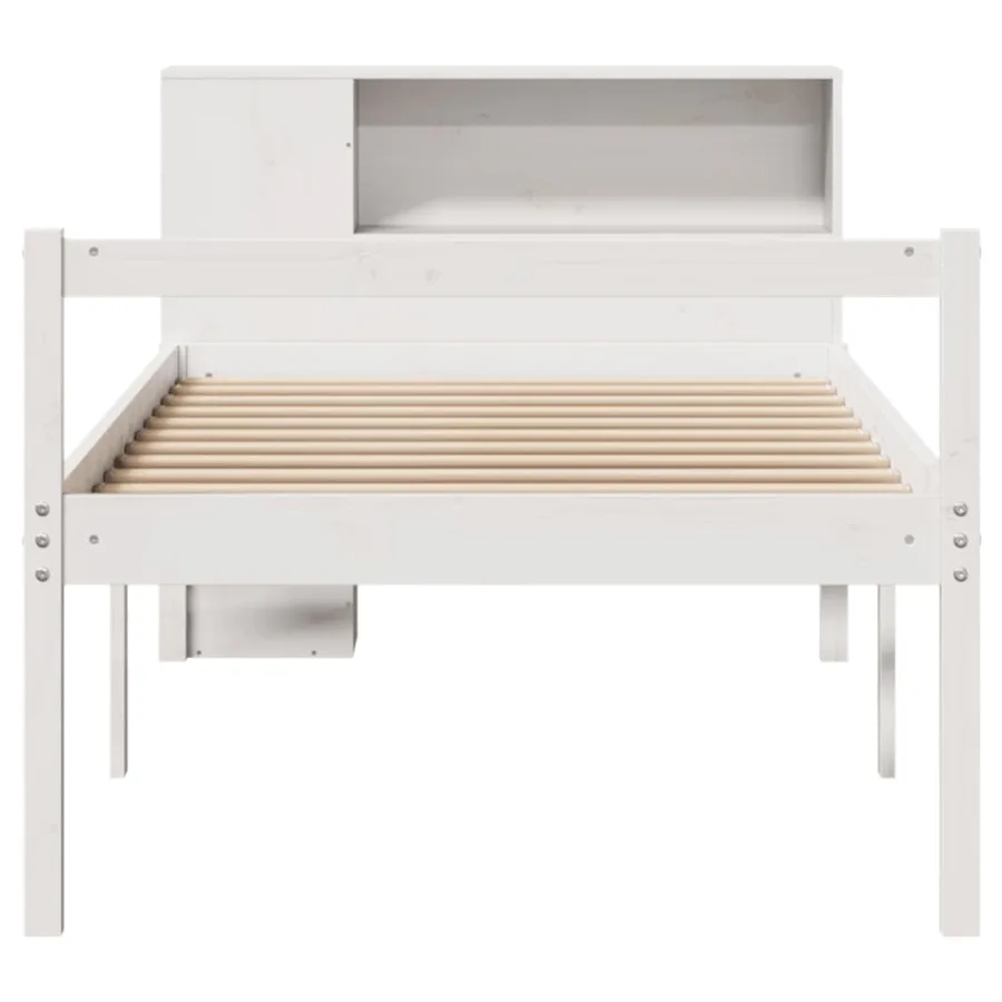 Lit bibliothèque sans matelas blanc 75x190cm bois de pin massif - 4